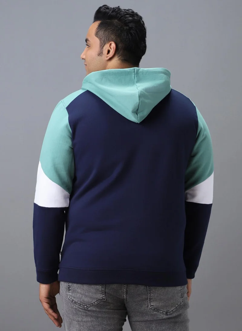 Urbano Fashion Urbano Plus Men's Blue, Green Cotton Colour Block Hooded Neck Sweatshirt
